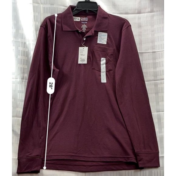 croft and barrow Mens long sleeve Polo size s Color Red Burgandy One Pocket - Picture 5 of 8